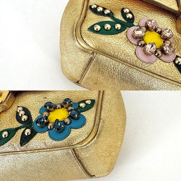 Dolce and Gabbana Lucia Metallic Gold Calfskin Embellished Shoulder Bag - Picture 13 of 16